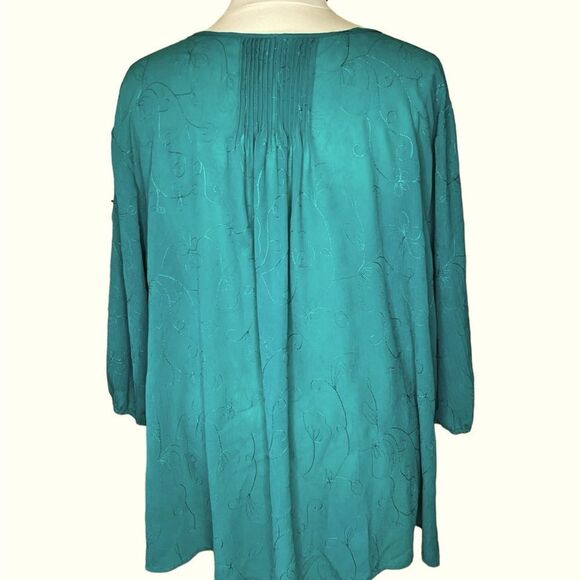 Maggie Barnes Plus Size Woman's Blouse Size 4X Green Beaded Embroidered - Picture 7 of 11